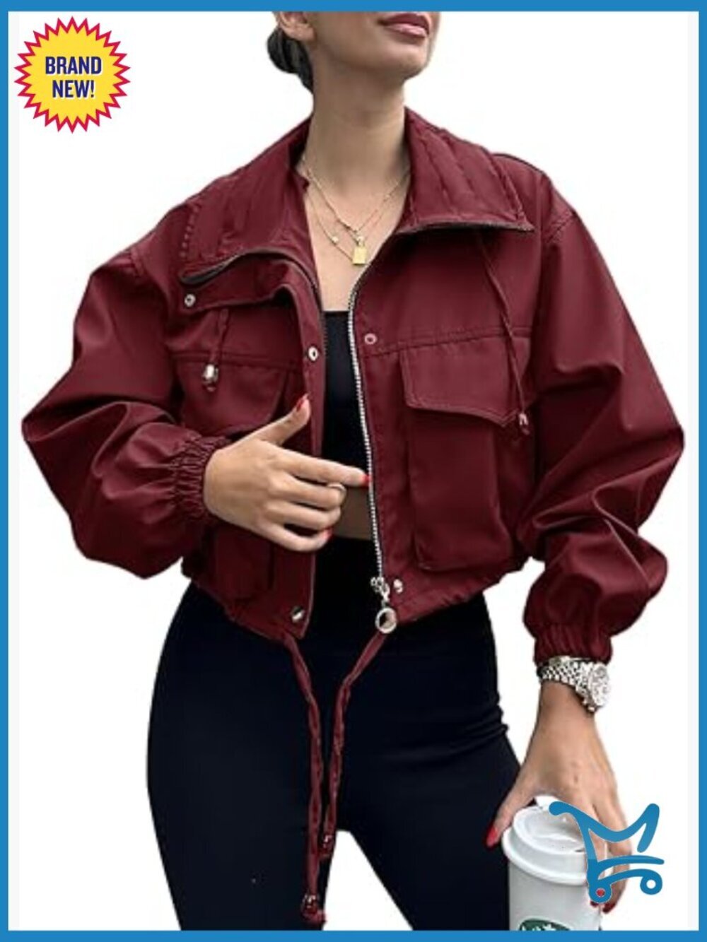 Cropped Zip Up Lightweight Oversized Utility Anorak Jacket Coat with Pockets